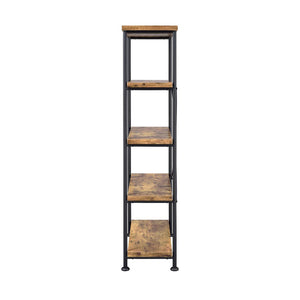 English Elm 5-Shelf Contemporary Tall Bookcase in Antique Nutmeg & Black — Space-Saving 5-Tier Display Shelf Unit for Living Room Office Bedroom Organization and Style B016P164659