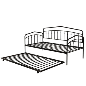 English Elm Fox twin daybed with twin trundle sturdy metal frame, anti-noise slats, easy-glide casters, no box spring needed Black B083P154245