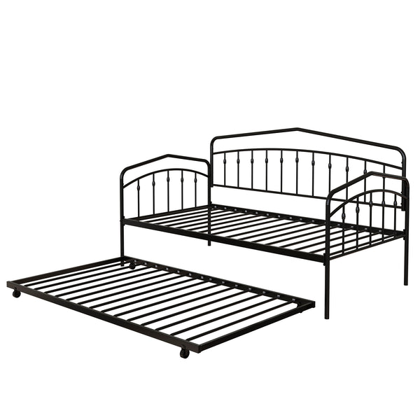 English Elm Fox twin daybed with twin trundle sturdy metal frame, anti-noise slats, easy-glide casters, no box spring needed Black B083P154245