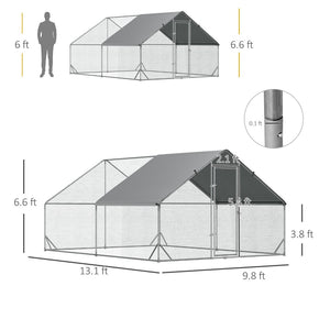 English Elm Pawhut Walk in Galvanized Steel Chicken Run with Spire Roof Cover for Backyard Flocks W2225P166337