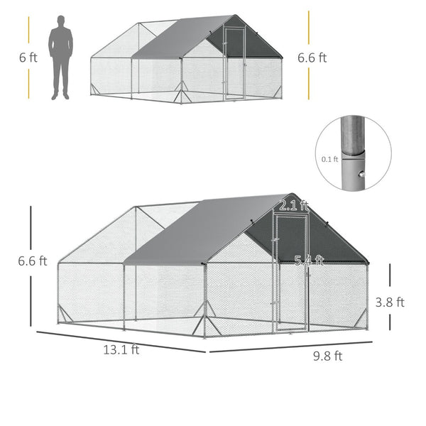 English Elm Pawhut Walk in Galvanized Steel Chicken Run with Spire Roof Cover for Backyard Flocks W2225P166337