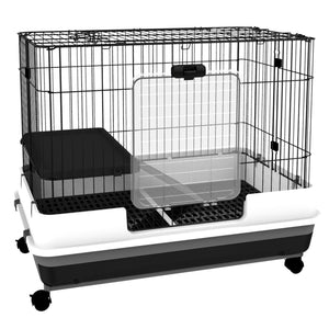 English Elm Pawhut Two Level Indoor Small Animal Hutch with Wheels Ramp and Slide Out Tray W2225P166403