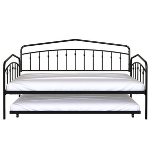 English Elm Fox twin daybed with twin trundle sturdy metal frame, anti-noise slats, easy-glide casters, no box spring needed Black B083P154245