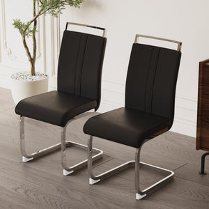 English Elm Modern High Back Pu Leather Dining Chairs Set of 4 with Chrome C Legs Cushioned Black W2189S00818