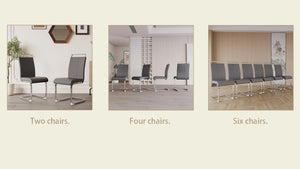 English Elm Modern Dining Chairs Set Of 4 - Stylish Grey Pu Faux Leather With C-Shaped Metal Legs For Comfort W2189133288