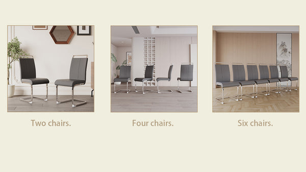 English Elm Modern Dining Chairs Set Of 4 - Stylish Grey Pu Faux Leather With C-Shaped Metal Legs For Comfort W2189133288