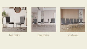 English Elm Modern High Back Pu Leather Dining Chairs Set of 4 with Chrome C Legs Cushioned Grey W2189S00828