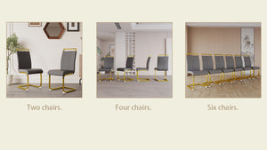 English Elm Modern Dining Chairs Set Of 2 - Stylish Grey Pu Leather High Back With Gold-Plated Legs For Comfort W2189133307