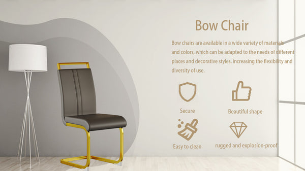 English Elm Modern Dining Chairs Set Of 2 - Stylish Grey Pu Leather High Back With Gold-Plated Legs For Comfort W2189133307