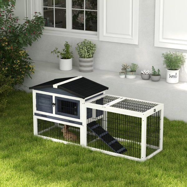 English Elm Pawhut Two Level Fir Wood Outdoor Rabbit Hutch with Weatherproof Shingled Roof and Ramp W2225P166388