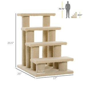 English Elm Pawhut Four Step Cat Climbing Stairs with Sisal Posts and Berber Fleece Covered Steps W2225P166356