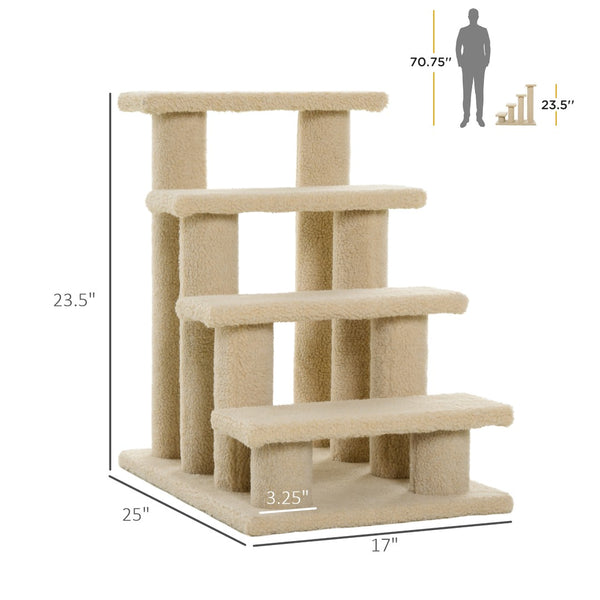 English Elm Pawhut Four Step Cat Climbing Stairs with Sisal Posts and Berber Fleece Covered Steps W2225P166356