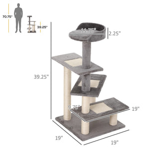 English Elm Pawhut Floor to Ceiling Adjustable Cat Tower with Sisal Posts and Plush Perches W2225P166357