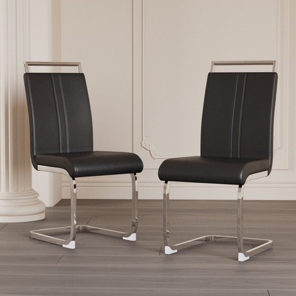 English Elm Modern High Back Pu Leather Dining Chairs Set of 4 with Chrome C Legs Cushioned Black W2189S00818
