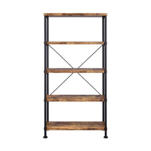 English Elm 5-Shelf Contemporary Tall Bookcase in Antique Nutmeg & Black — Space-Saving 5-Tier Display Shelf Unit for Living Room Office Bedroom Organization and Style B016P164659