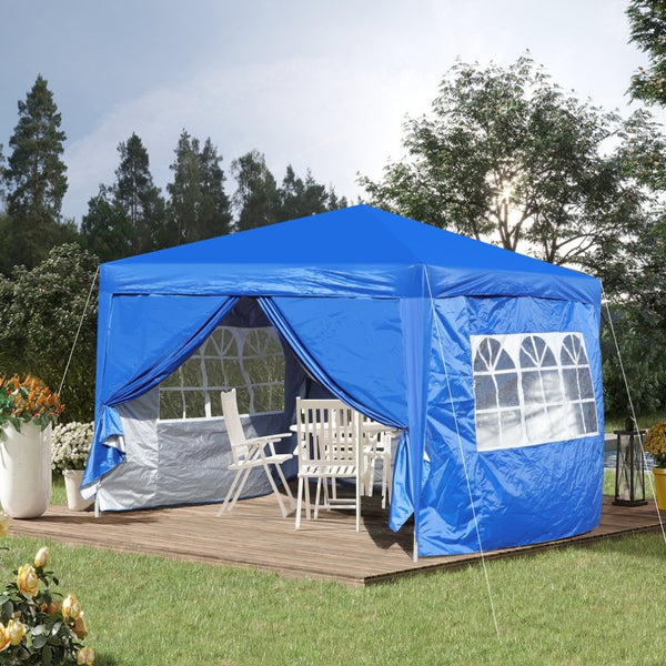 English Elm Outdoor 10x10 Pop up Canopy Gazebo with Sidewalls Mesh Windows Steel Frame Uv Roof Blue W419P445704