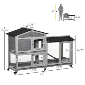 English Elm Pawhut 2-story Wooden Rabbit Hutch Weatherproof Outdoor Run with Ramp and Slide Trays W2225P166397