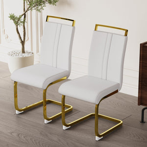 English Elm Modern Dining Chairs Set Of 2 - Pu Faux Leather High Back Side Chairs With Gold Legs For Style W2189133306