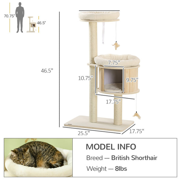 English Elm Pawhut Three Level Cat Tower with Sisal Posts Plush Cushions and Interactive Toy W2225P166436