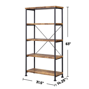 English Elm 5-Shelf Contemporary Tall Bookcase in Antique Nutmeg & Black — Space-Saving 5-Tier Display Shelf Unit for Living Room Office Bedroom Organization and Style B016P164659