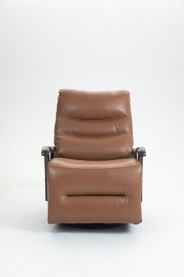 English Elm Swivel Power Recliner with Wood Armrests Faux Leather Lounge Chair for Living Room W547P147307