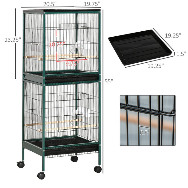 English Elm Pawhut Steel Flight Aviary on Wheels with Dual Sections and Slide Out Trays W2225P166375