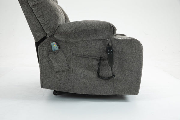 English Elm Lift Recliner Chair for Big and Tall with Velvet Cushion Heat Massage Power Motor W547S00048