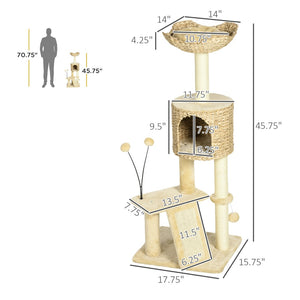 English Elm Pawhut 45 Inch Multi Level Cat Tower with Sisal Posts Condo Plush Perches and Ramp W2225P166367