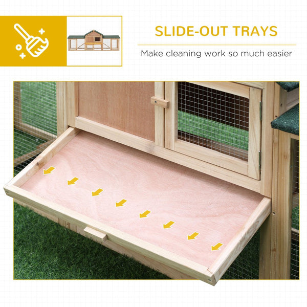 English Elm Pawhut Fir Wood Rabbit and Guinea Pig Hutch with Dual Runs Weatherproof Asphalt Roof W2225P166384