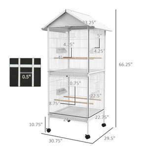 English Elm Pawhut Wrought Iron Flight Bird Cage with Stand Perches Wheels White 67 Inch W2225P166374