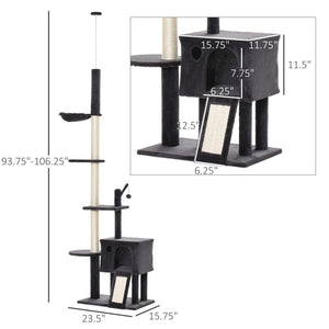 English Elm Pawhut Floor to Ceiling Cat Tower with Sisal Posts Hammock Perch and Hanging Toy W2225P166362