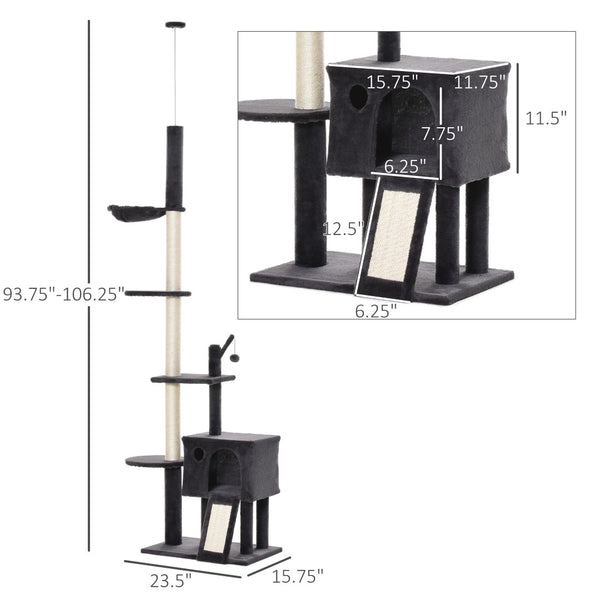 English Elm Pawhut Floor to Ceiling Cat Tower with Sisal Posts Hammock Perch and Hanging Toy W2225P166362