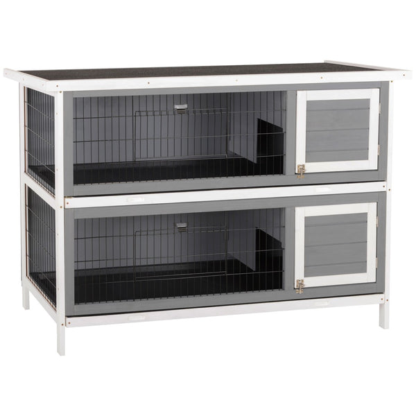 English Elm Pawhut Two Story Wooden Rabbit Hutch Waterproof Roof Lockable Doors Small Pet Habitat W2225P166442
