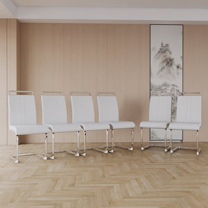English Elm 63 Modern Cream Mdf Dining Table Set With 6 Armless Pu Chairs, Stylish & Durable For Any Space W2189S00432