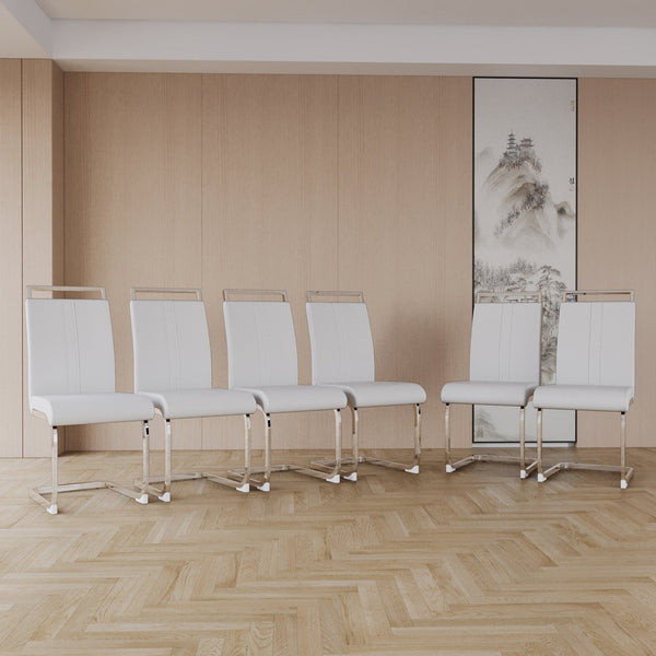 English Elm 63 Modern Cream Mdf Dining Table Set With 6 Armless Pu Chairs, Stylish & Durable For Any Space W2189S00432