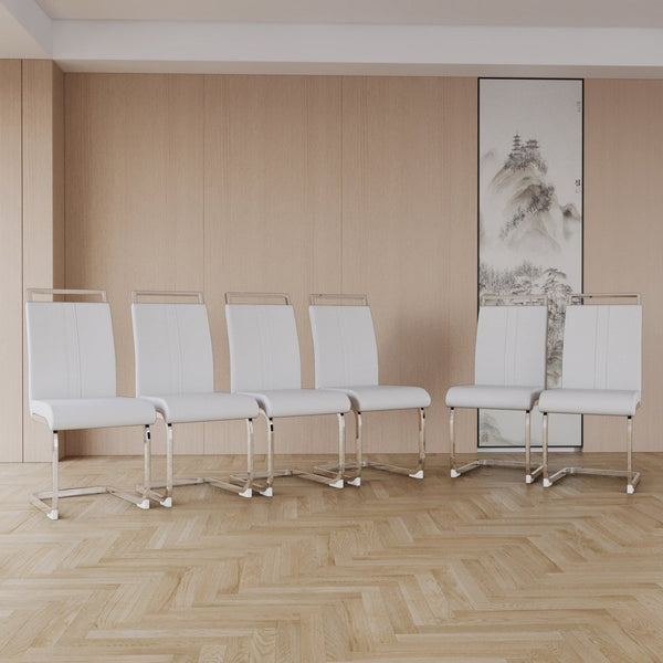 English Elm Modern High Back Pu Leather Dining Chairs Set of 4 with Chrome C Legs Cushioned White W2189S00815