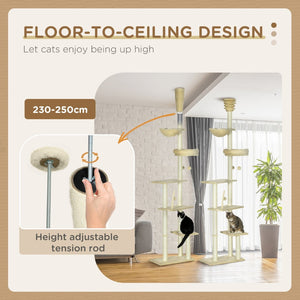 English Elm Pawhut Floor to Ceiling Adjustable Cat Tower with Sisal Posts Hammock and Plush Bed W2225P166369