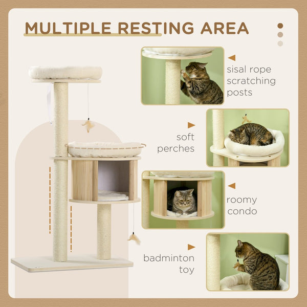 English Elm Pawhut Three Level Cat Tower with Sisal Posts Plush Cushions and Interactive Toy W2225P166436