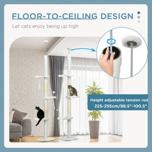 English Elm Pawhut Floor to Ceiling Cat Tower with Cloud Platforms Fleece Perches Scratching Posts W2225P166366