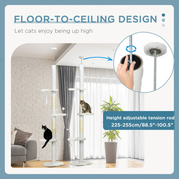 English Elm Pawhut Floor to Ceiling Cat Tower with Cloud Platforms Fleece Perches Scratching Posts W2225P166366