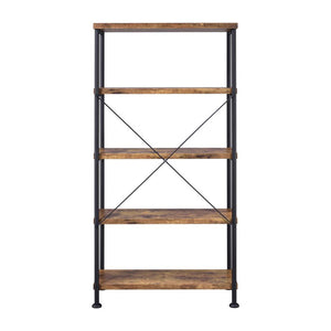 English Elm 5-Shelf Contemporary Tall Bookcase in Antique Nutmeg & Black — Space-Saving 5-Tier Display Shelf Unit for Living Room Office Bedroom Organization and Style B016P164659