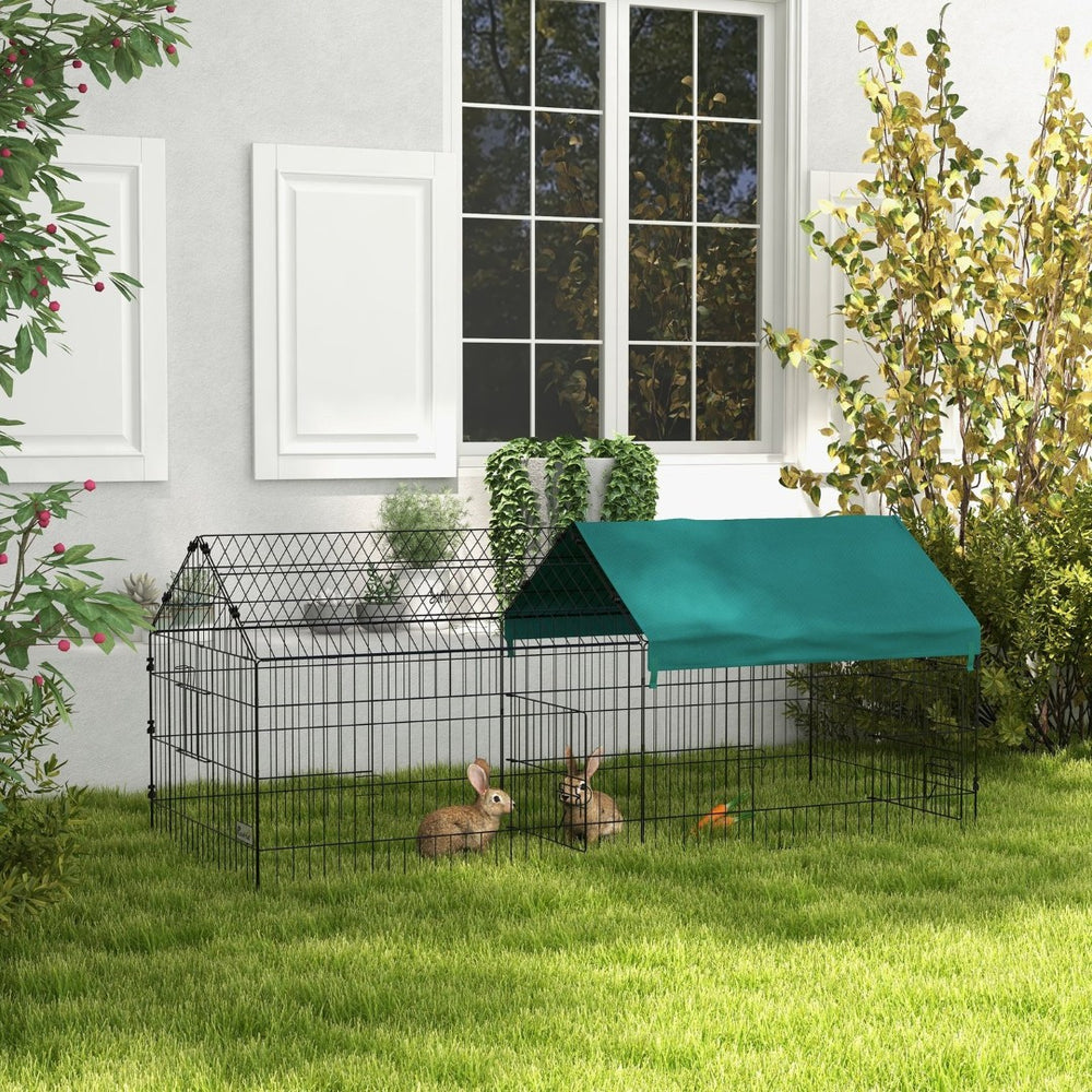 English Elm Pawhut Foldable Small Animal Playpen with Shade Roof Secure Outdoor Run Enclosure W2225P166415
