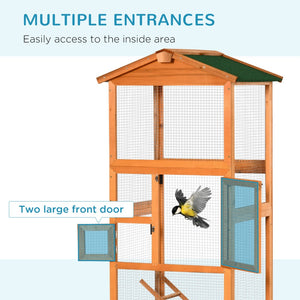 English Elm Pawhut Outdoor Fir Wood Aviary Large Bird Cage with Uv Resistant Finish and Slide Tray W2225P166373