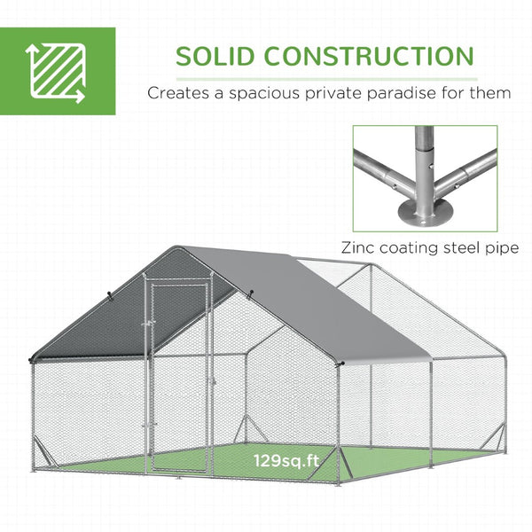 English Elm Pawhut Walk in Galvanized Steel Chicken Run with Spire Roof Cover for Backyard Flocks W2225P166337