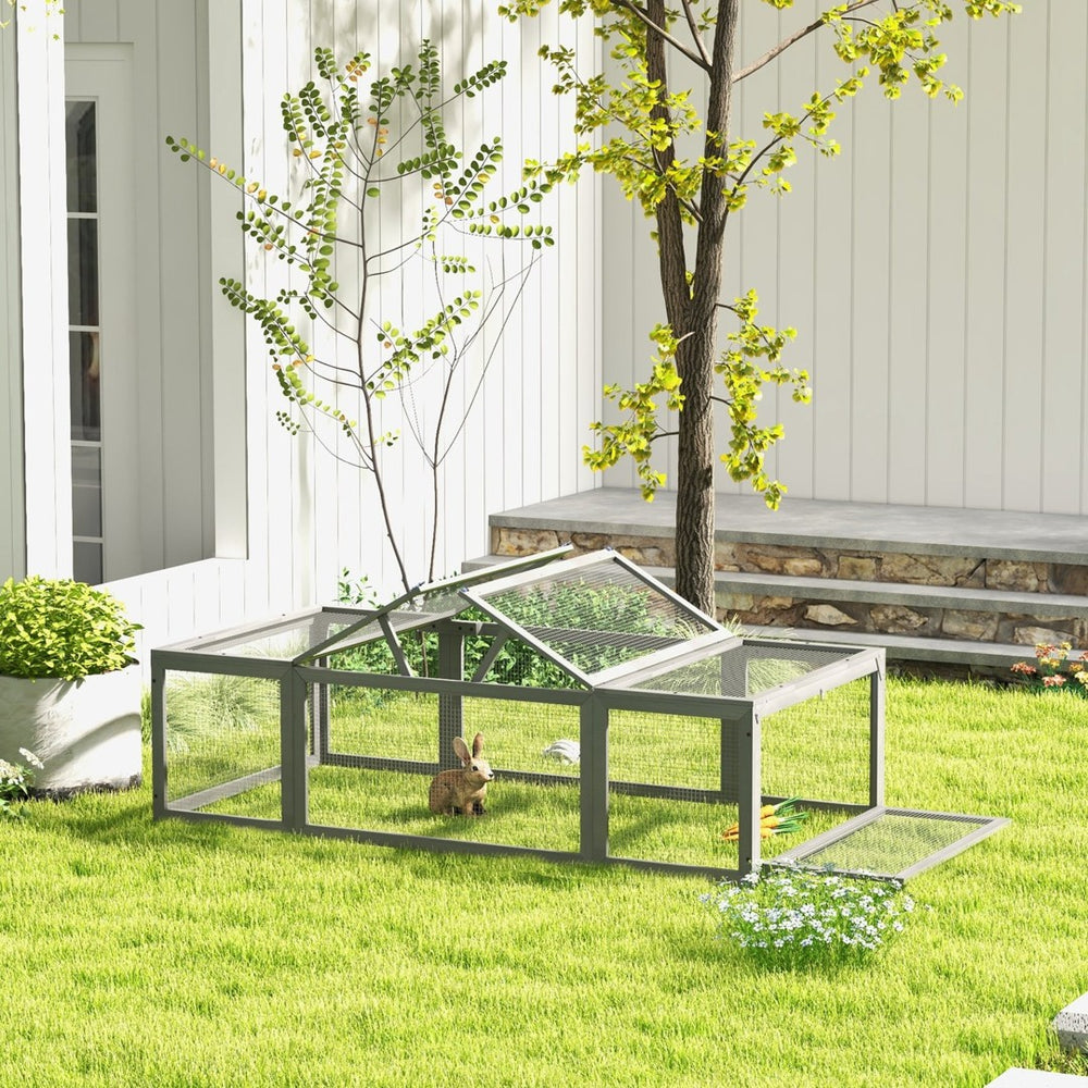 English Elm Pawhut Fir Wood Outdoor Rabbit Run Enclosure with Galvanized Wire and Lockable Access W2225P166393