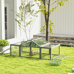 English Elm Pawhut Fir Wood Outdoor Rabbit Run Enclosure with Galvanized Wire and Lockable Access W2225P166393