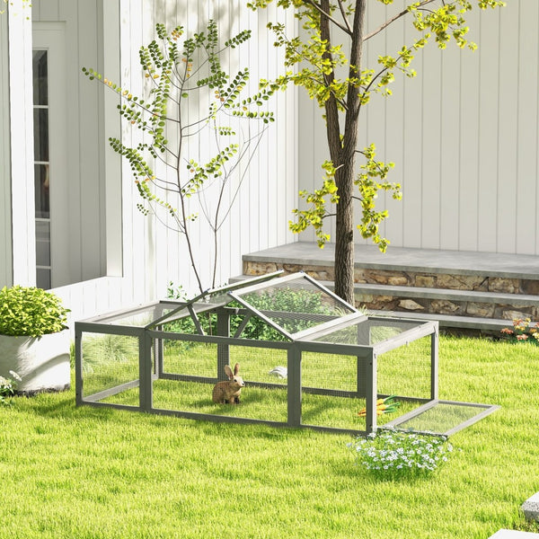 English Elm Pawhut Fir Wood Outdoor Rabbit Run Enclosure with Galvanized Wire and Lockable Access W2225P166393