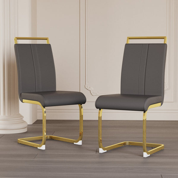 English Elm Modern Dining Chairs Set Of 4 - Grey Pu Faux Leather With Gold-Plated Metal Legs For Style & Comfort W2189133303