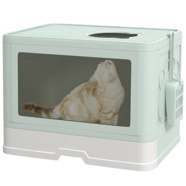 English Elm Pawhut Enclosed Cat Litter Box With Front Entry & Top Exit, Easy Clean Pull-Out Tray, Green Design W2225P166351-GIGA