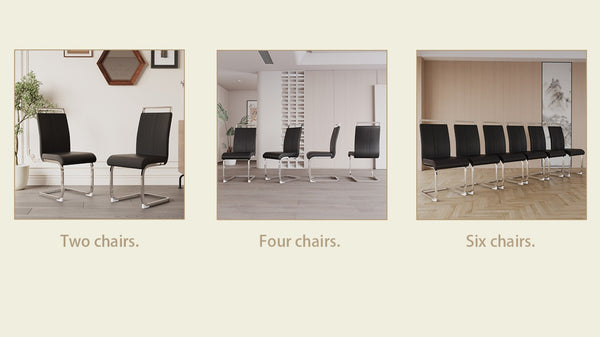 English Elm Modern High Back Pu Leather Dining Chairs Set of 4 with Chrome C Legs Cushioned Black W2189S00818